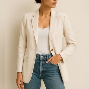 Joie Seersucker Pinstripe Oversized Boyfriend Blazer White XS